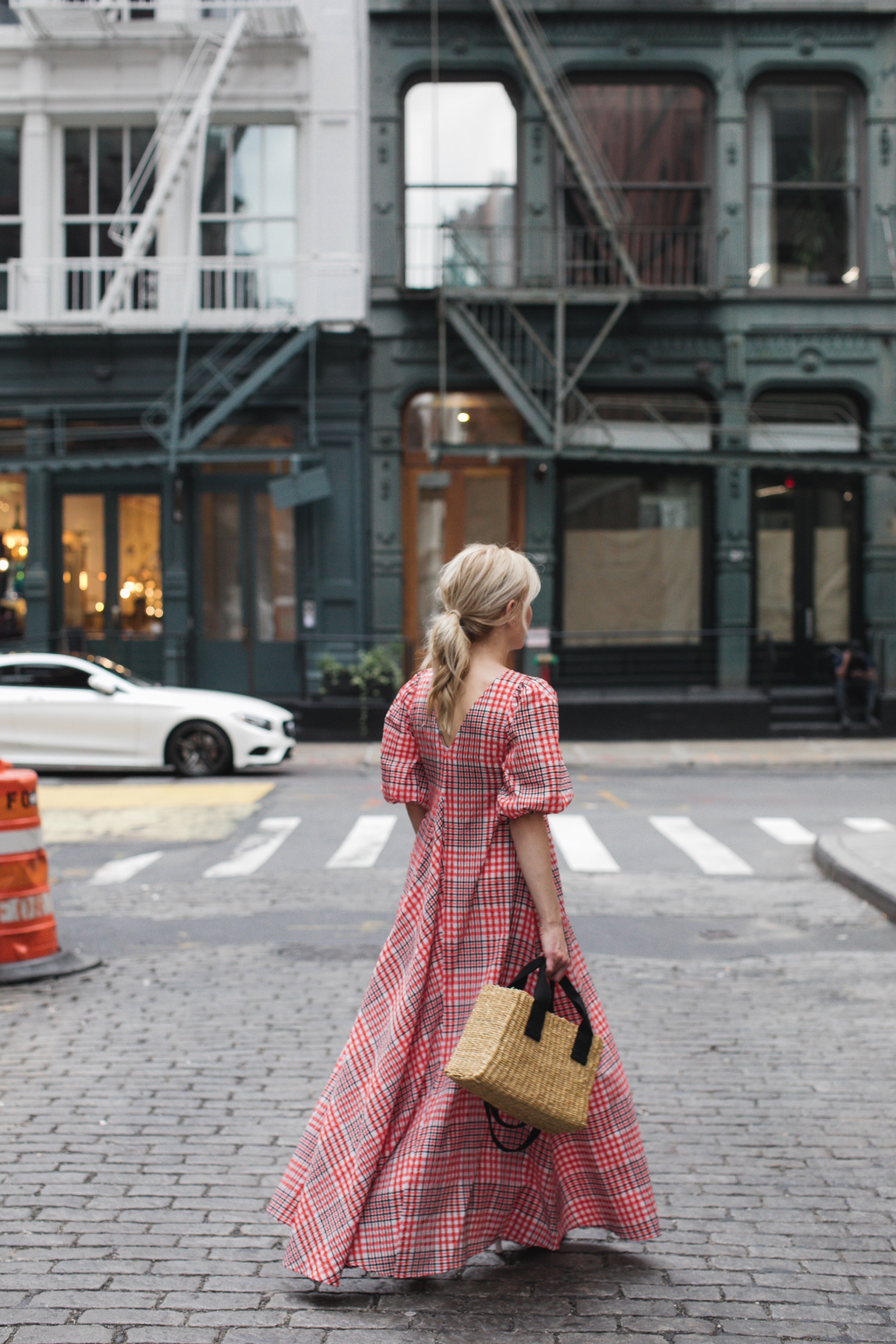 ganni red check dress